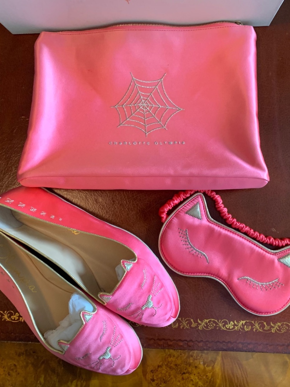 Charlotte Olympia Cat Nap Set, size medium, pink satin